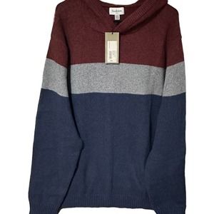 BNWT! Men's Goodfellow Hooded Striped Pullover Sweater - Burgundy, Navy, Gray